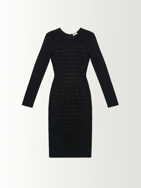 L/S STRIPE DRESS W/ NUDE SLIP