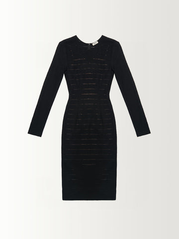 L/S STRIPE DRESS W/ NUDE SLIP