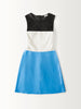 COLOR BLOCK DRESS W/ LEATHER MESH