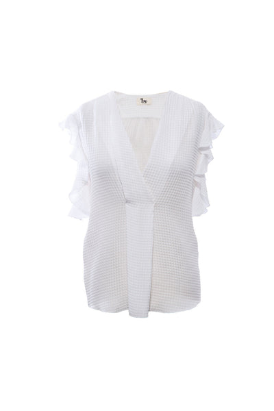 SLEEVELESS V NECK W/ RUFFLES