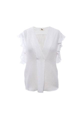 SLEEVELESS V NECK W/ RUFFLES