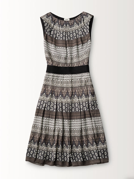 PLEATED JEWEL NECK DRESS