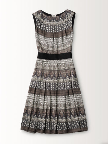 PLEATED JEWEL NECK DRESS