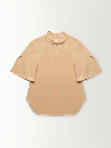 ROLLED NECK FLUTTER SLEEVE BLOUSE