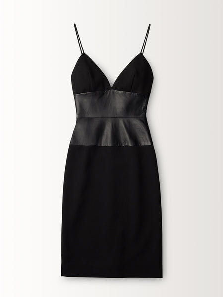 SPAGHETTI STRAP DRESS WITH LEATHER WAIST