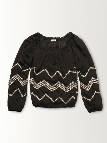 L/S DRAWCORD BLOUSE W/ ART DECO BEADING