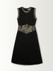 PLEATED SLIT BODICE DRESS WITH LEATHER