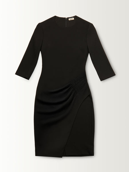 3/4 SLEEVE PLEATED SIDE DRESS