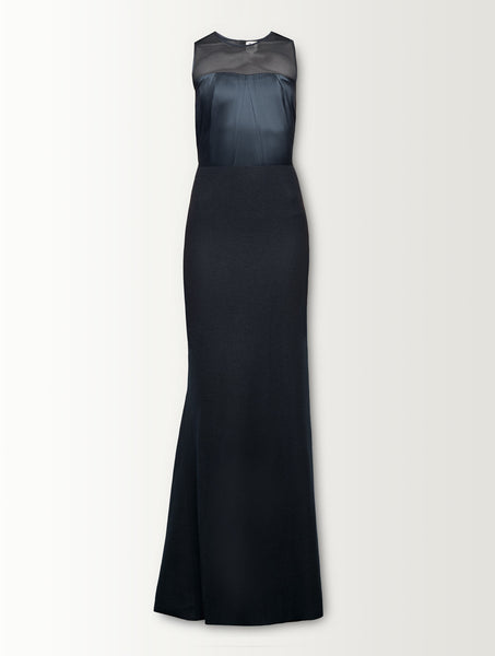 NET YOKE SLEEVELESS LONG DRESS