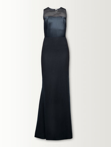 NET YOKE SLEEVELESS LONG DRESS
